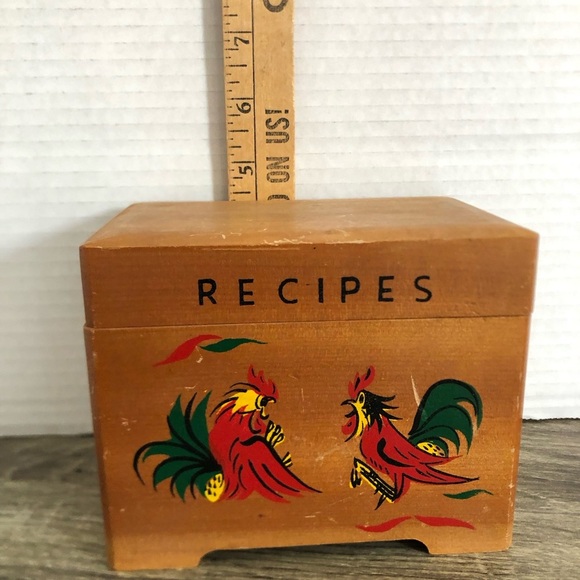 Vtg Wooden Recipe Box with Rooster Design - Picture 12 of 12